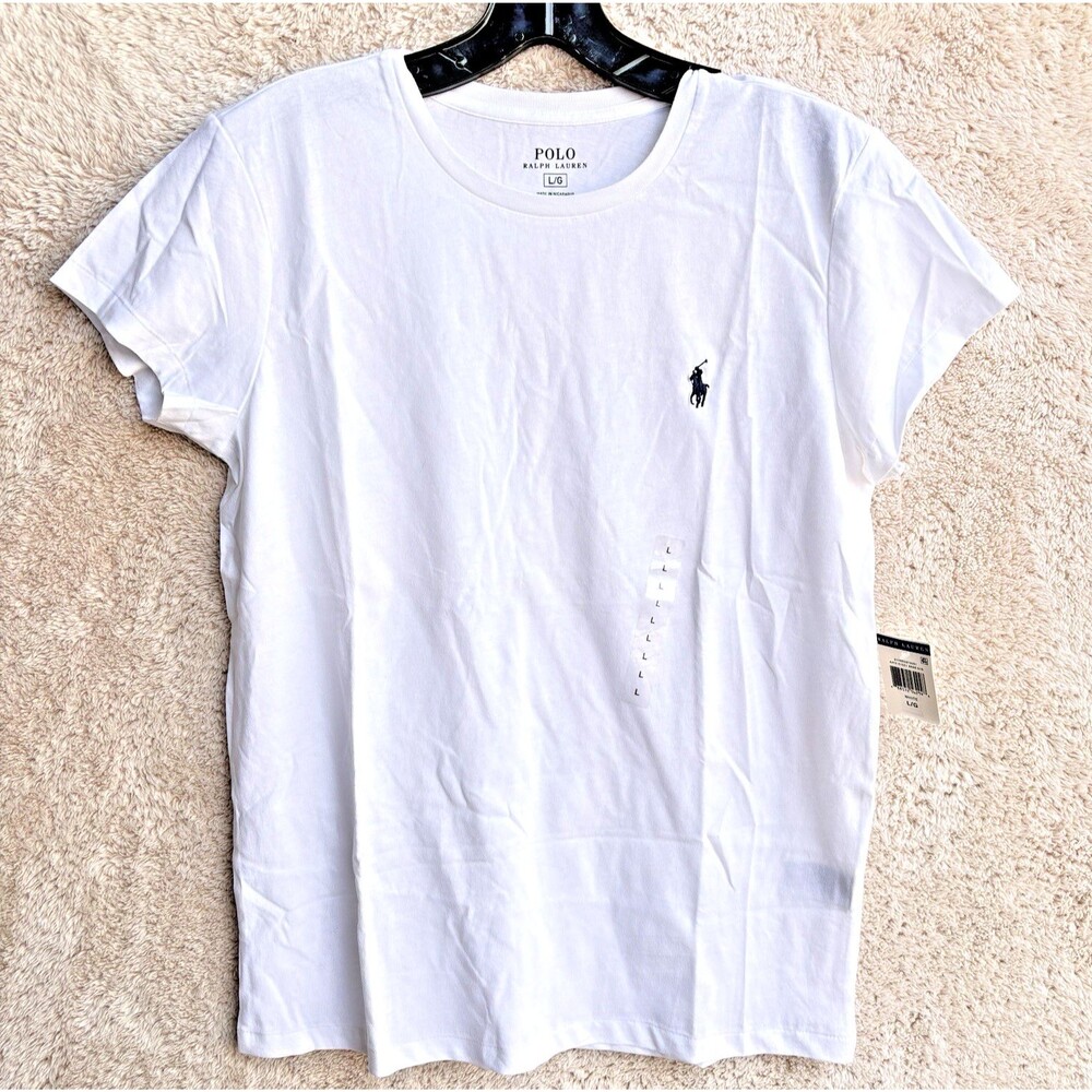 NEW Polo Ralph Lauren Women's L White Crew Neck Short Sleeve Cotton Knit Tee